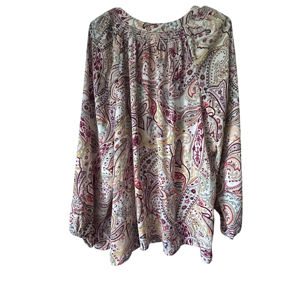 Meera Lane 3X Paisley Print Long Sleeve Smocked Neck Blouse Top‎